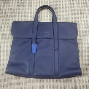 Coach Briefcase Bag Mens Large Blue Pebbled Leather Document Case Shoulder Strap